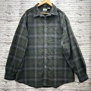 LL Bean Shirt Men's 2XL-Tall Green Gray Plaid Cotton Flannel Button Up
